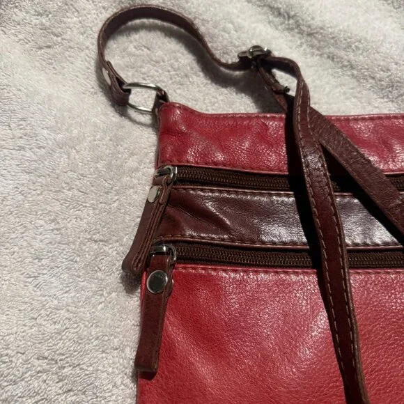 Florence leather cross body bag red brown read - Picture 2 of 15